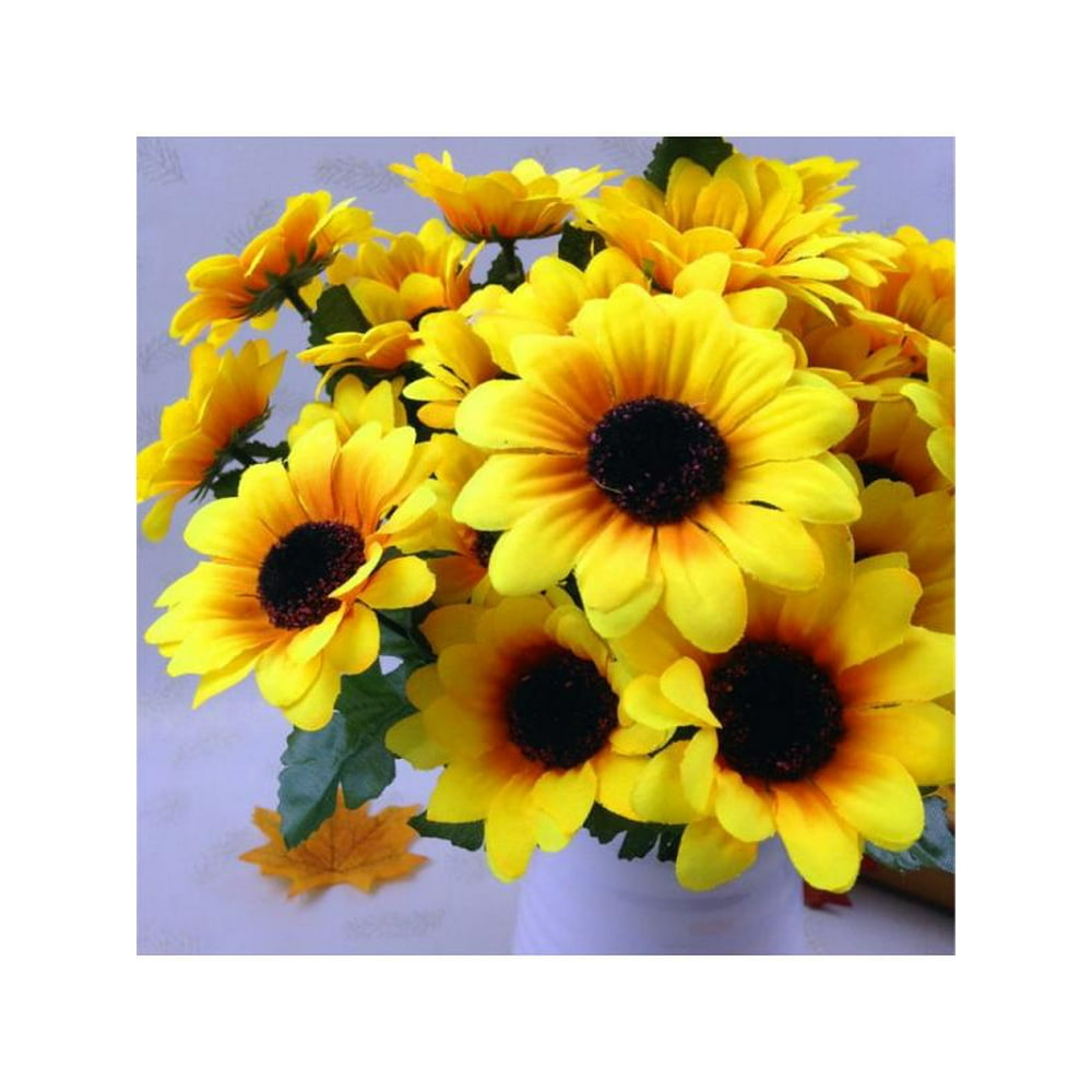Artificial 7 Heads Fake Sunflower Silk Flower Bouquet Home Wedding