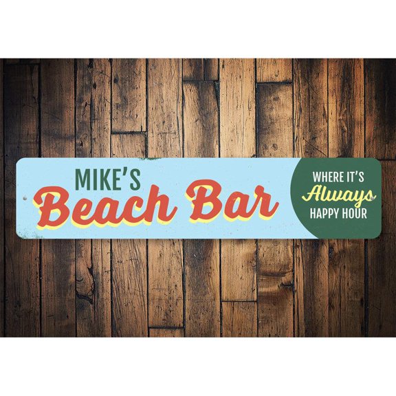 Beach Bar Name Novelty Decor, Metal Wall Sign - 4x18 Inches