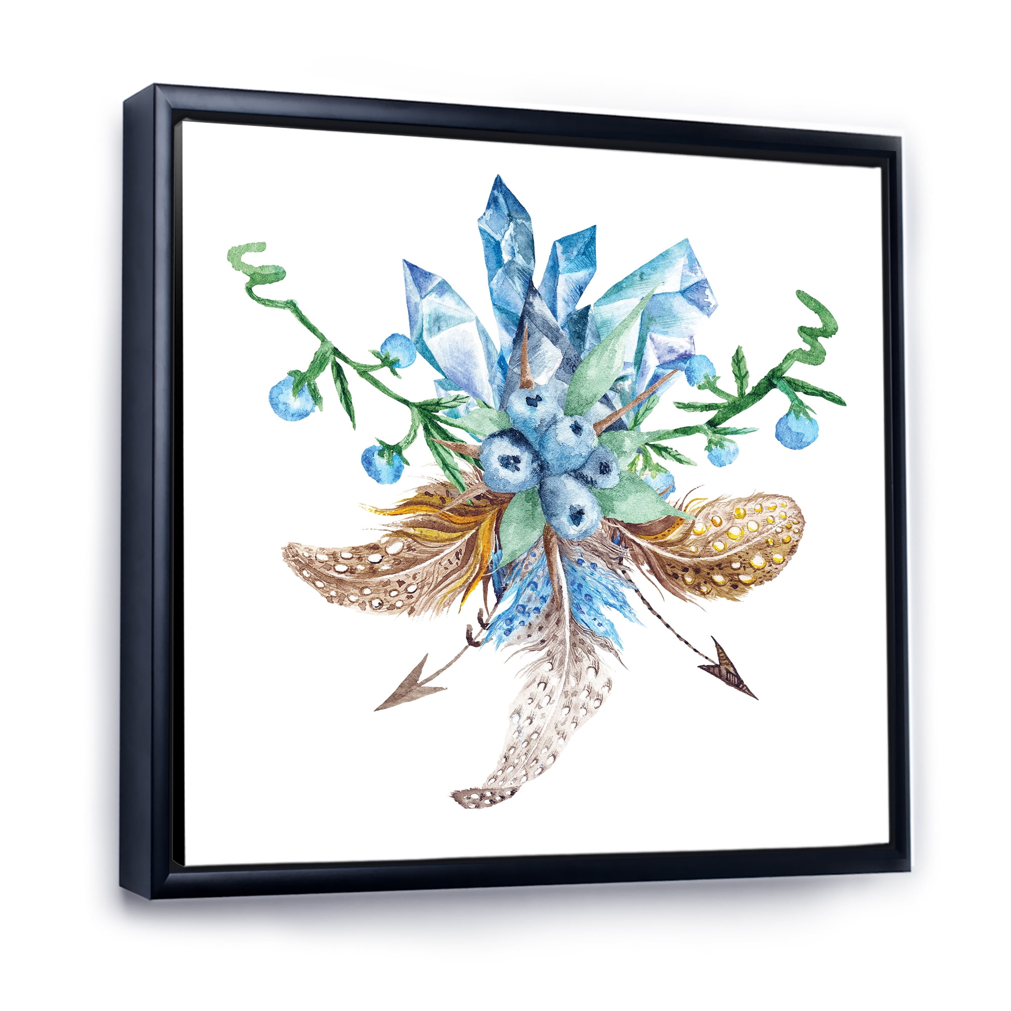 Designart 'Fresh Tribal Vignette Wild Forest Wreath Design On White I' Traditional Framed Canvas Wall Art Print