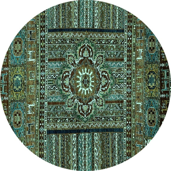 Ahgly Company Indoor Round Abstract Turquoise Blue Modern Area Rugs, 3' Round