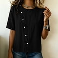 thumbnail image 5 of TGSLY Asymmetrical Button Placket Tops for Women Lightweight Thin Crew Neck Solid Color Blouses Loose Fit Dressy Casual Half Sleeve Shirts XXL, 5 of 7