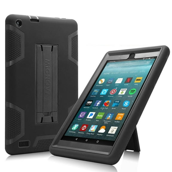 Mignova Case For Amazon Fire 7 (2017 Release) Case,[Kickstand Feature],Shock-Absorption/High Impact Resistant Heavy Duty Armor Defender Case for Kindle fire 7 Inch 2017(Black Black)