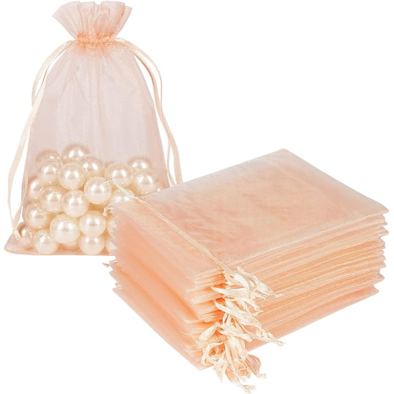 100pcs Blush Peach Organza Bags, 4 x 6 inch Mesh Jewelry Drawstring Bag Small Gift Pouches for Wedding Candy Party Favor