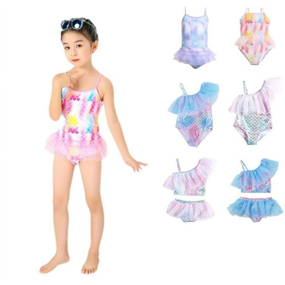 Uccdo Toddler Girls One-Piece Swimsuits, Baby Girl Ruffled Tulle Princess Bathing Suit Swimwear, 1-7 Years