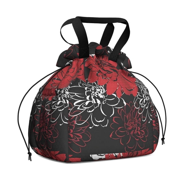 Boho Bohemia Pioneer Flower Drawstring Lunch Bag Women - Drawstring Lunch Bag Insulated for Work Office - Stain-Resistant Large Lunchbags for Women with Multi-Pockets