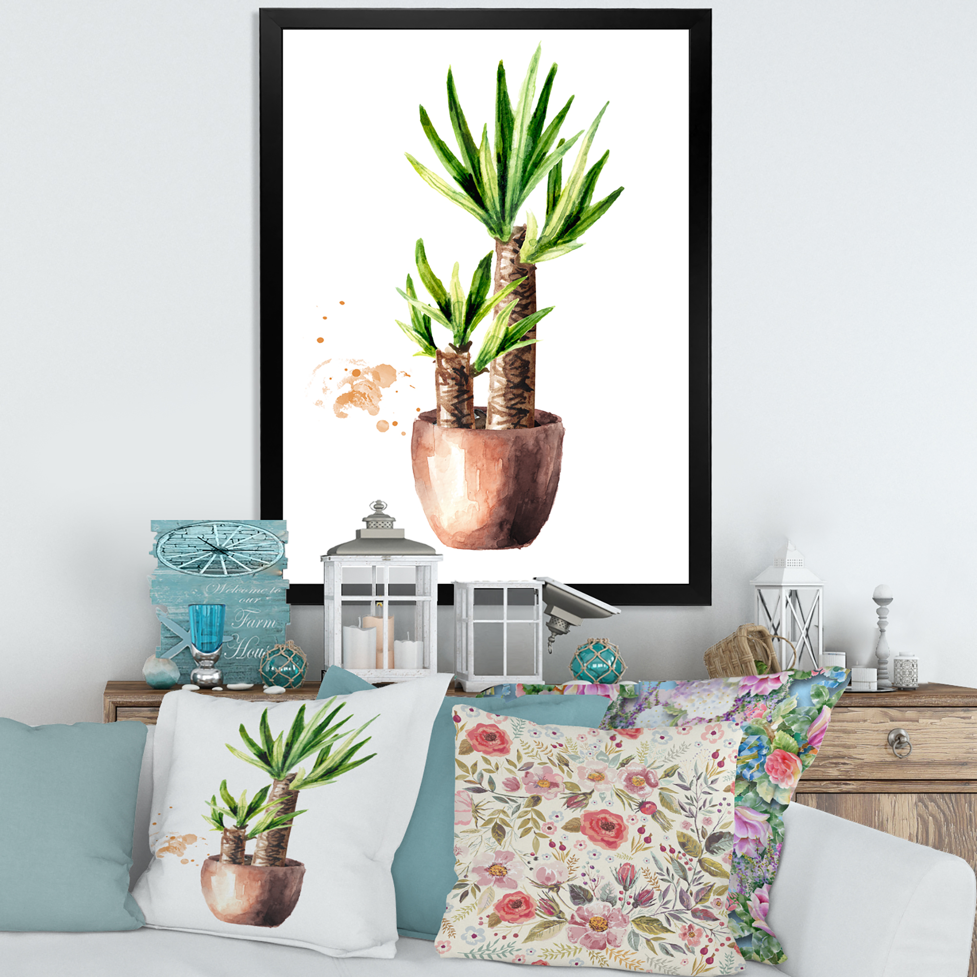 Designart 'Yucca Tree In The Ceramic Flower Pot On White' Traditional Framed Art Print