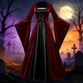 thumbnail image 2 of Xijirk Women's Medieval Renaissance Cosplay Dress Bell Long Sleeve Lace Up Corset Maxi Gown for Halloween Evening Themed Party Role Play,Red,M, 2 of 4