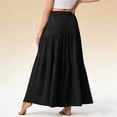 thumbnail image 4 of Women's Boho Maxi Skirt with Pockets - Elastic High Waist Flowy Tiered A-Line Long Skirts for Summer Vacation Black A XXL, 4 of 6