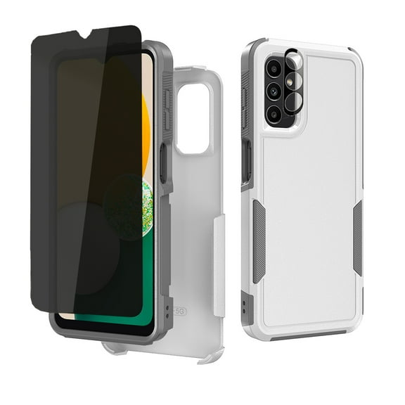 Xhy Samsung Galaxy A13 5G Case with Privacy Screen and Lens Protector Military Grade Full Body Double Layer Protection Shock Drop Resistant TPU Durable Detachable for Galaxy A13 5G Phone-White Grey