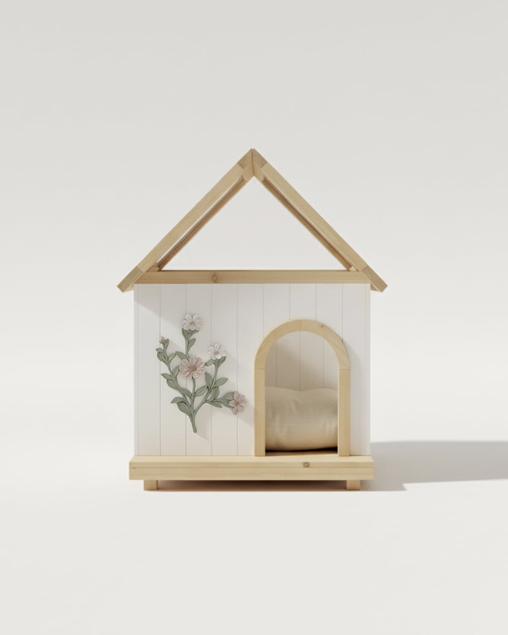 Transparent Roof Pet House with Floral Carving FSC-Certified Cedar Indoor Shelter for Cats & Small Dogs 24*22*32