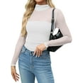 thumbnail image 2 of CAILDANL Womens Mesh Sheer Long Sleeve Top Mock Turtle Neck See Though Shirts Ruched Sexy Casual Going Out Blouses, 2 of 2