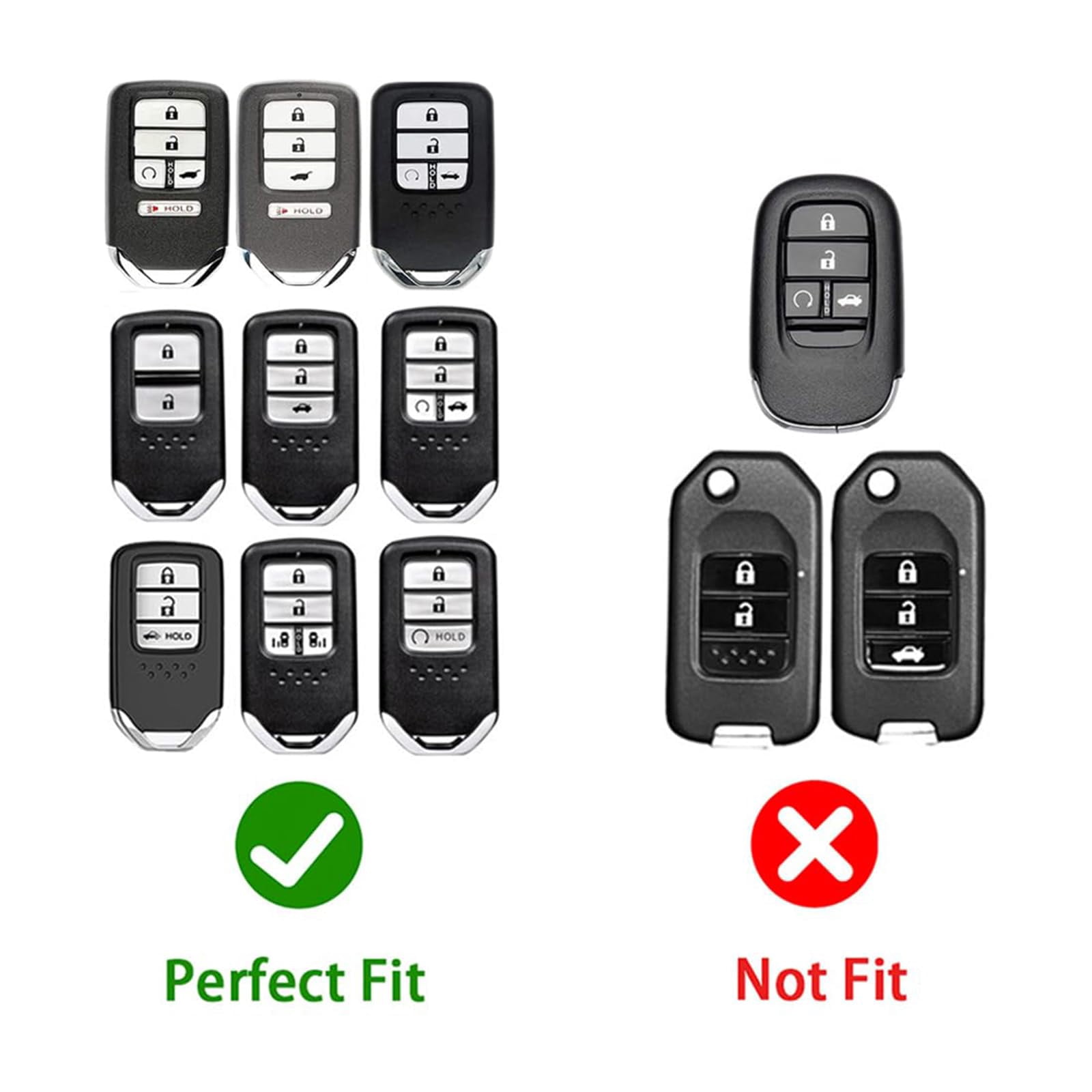 Zinc Alloy Smart Remote Car Key Fob Case Holder Cover Shell Compatible for Honda Accord Civic CR-V CRV Pilot Passport Insight EX EX-L