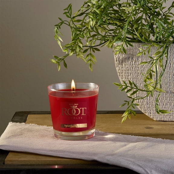 ROOT Candles Strawberry Fields Scented Candle, 6.3 oz Veriglass Jar – Sweet Berry Fragrance, Proprietary Beeswax Blend, Made in Medina, Ohio