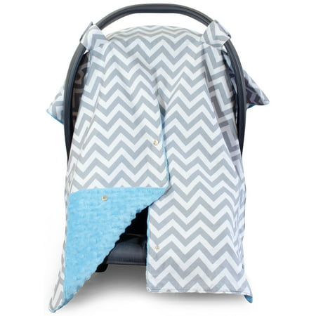 Kids N' Such 2 in 1 Car Seat Canopy Cover with Peekaboo Opening™ - Large Carseat Cover for Infant Carseats - Best for Baby Girls and Boys - Use as a Nursing Cover - Chevron with Blue Dot