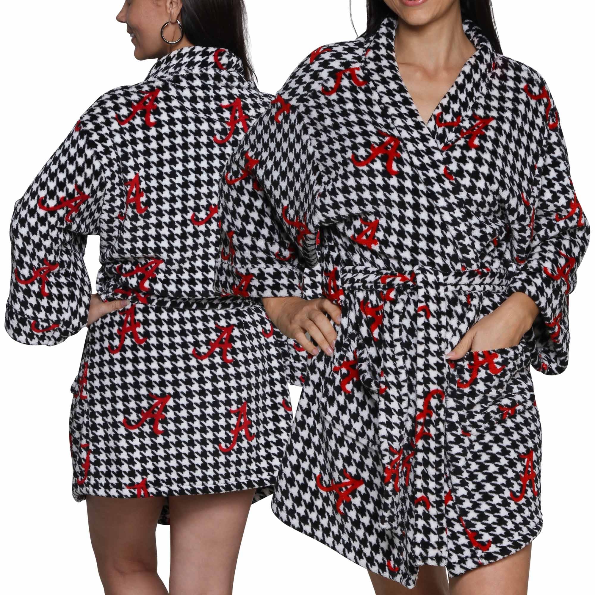Womens Houndstooth Shawl-Collar Short Robe Travel Robe Large, Slate Gray
