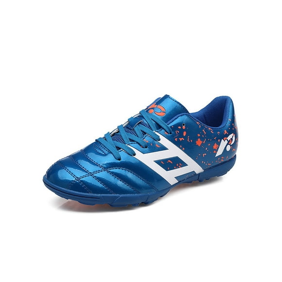 UKAP Enfants Chaussures de Football d'Entraînement Lace Up Chaussures de Football Rond Orteil Sneakers de Saut d'Extérieur Respirant Bleu Crampons Courts 9.5