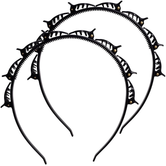 ACDANC 2 Pcs Black Headband with Clips,Butterfly Clip Toothed Headband | Non-Slip Plastic Clip Headbands for Women Weave Bangs,Cute Diy Accessories for Curly Hair,5.66 × 5.9"Es