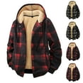 thumbnail image 2 of ZCFZJW Men's Cotton Plaid Long Sleeve Hoodie Shirts Jacket Fleece Lined Flannel Shirts Sherpa Snap Button Down Drawstring Hooded Outwear Coat with Pockets Red M, 2 of 9