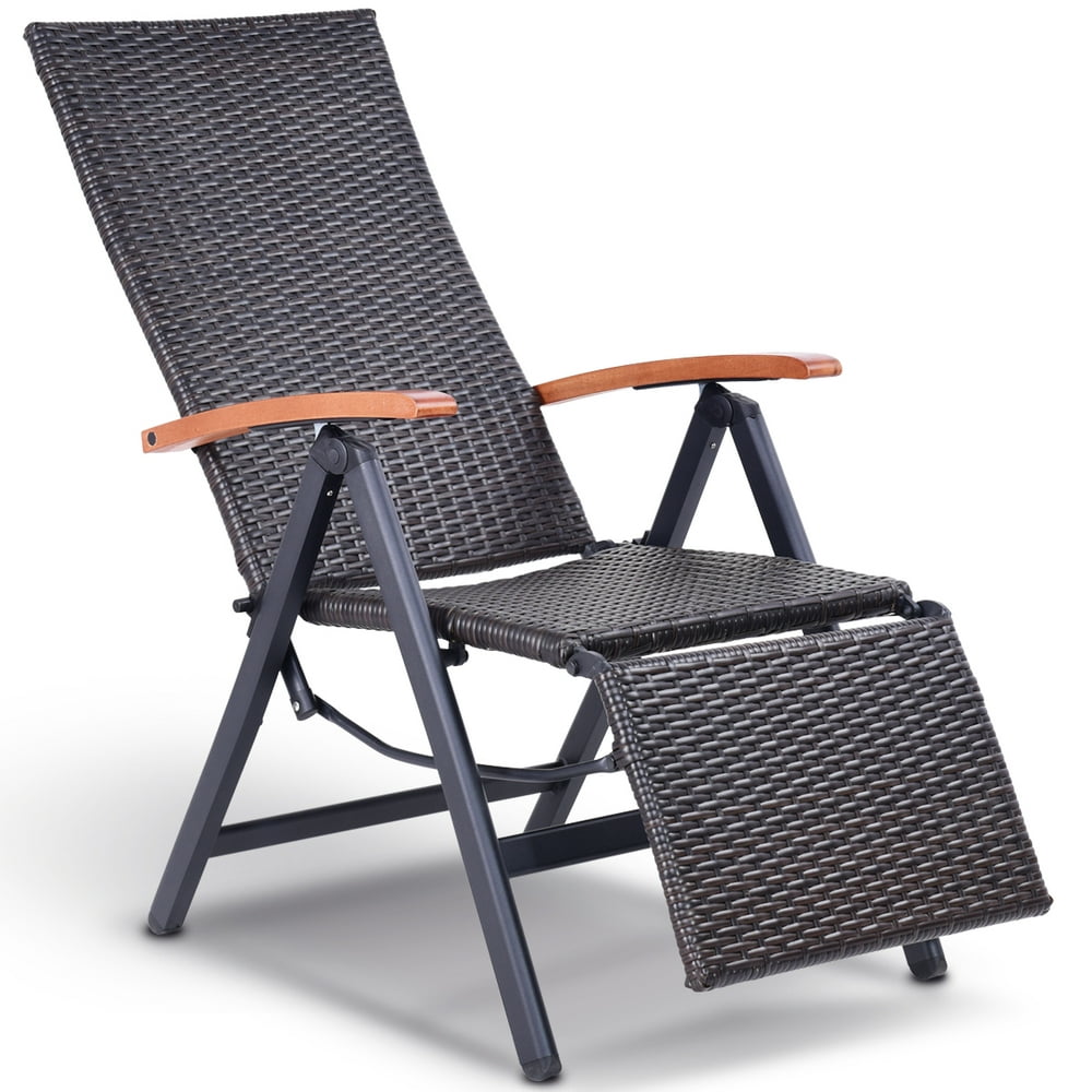 Outdoor Patio Folding Lounge Chair Garden Rattan Adjustable Recliner