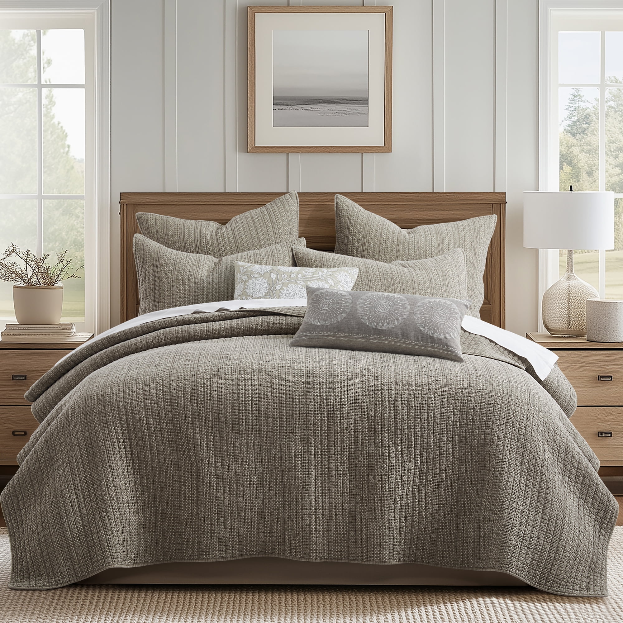 Levtex Home - Loden Quilt Set - King Quilt and Two King Shams - Textured Waffle - Taupe - Quilt (106x92in.) and Shams (20x36in.) - Reversible - Cotton