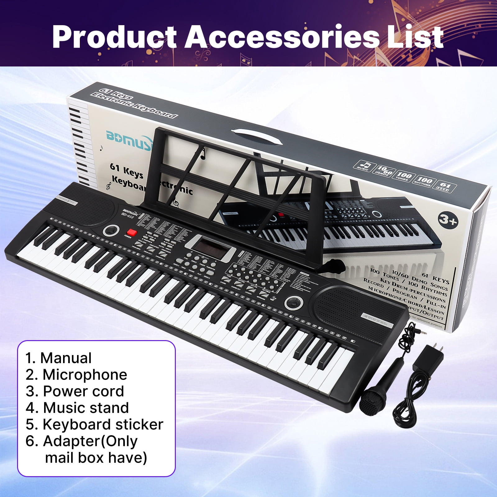 iMeshbean 61 Keys Keyboard Piano Electronic Digital Piano w/Built-In Speaker Microphone（black）