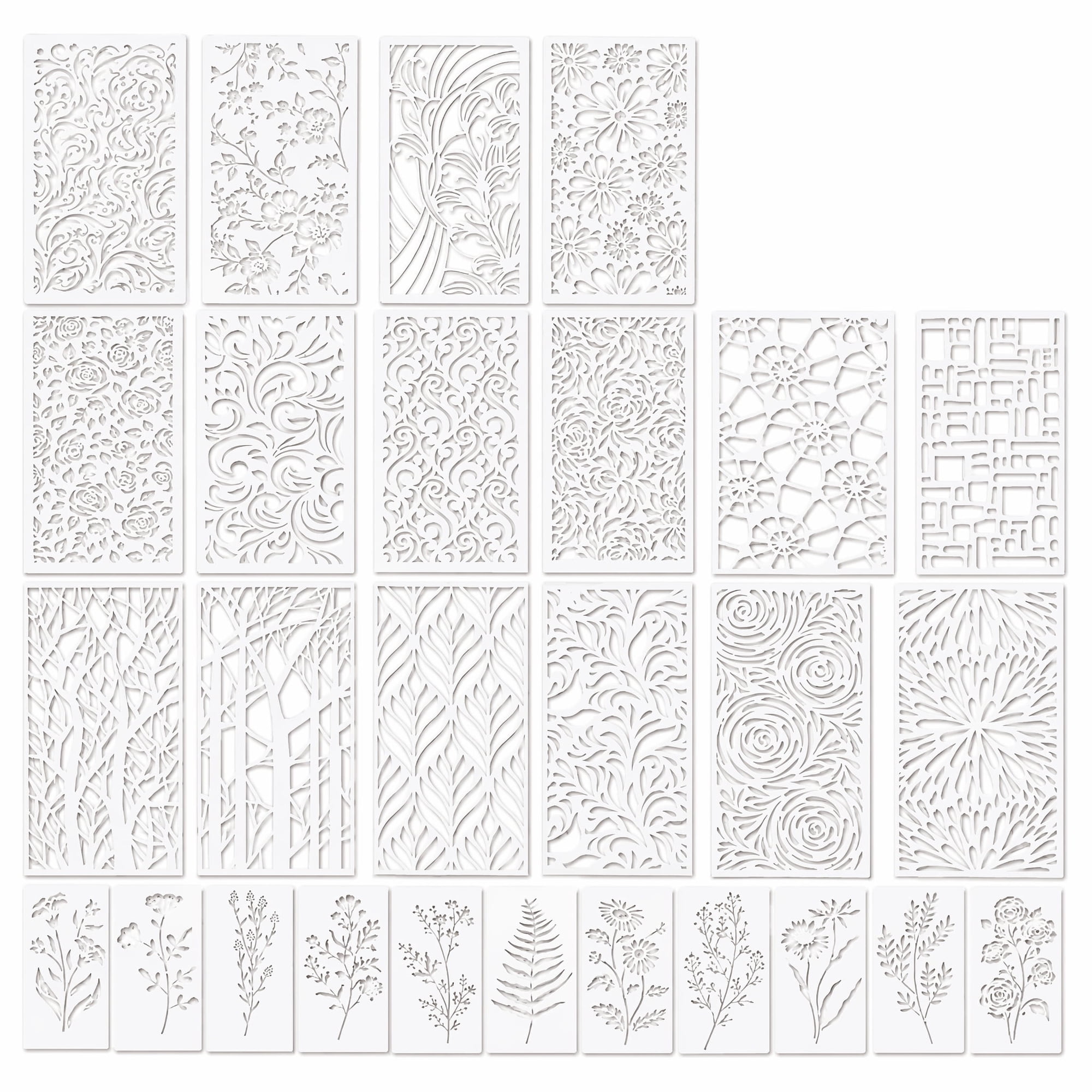 40-Piece Mixed Stencils For Painting, Reusable PET Plastic Craft Templates With Floral And Geometric Patterns For Wood, Wall, Furniture Decor, And DIY Projects.