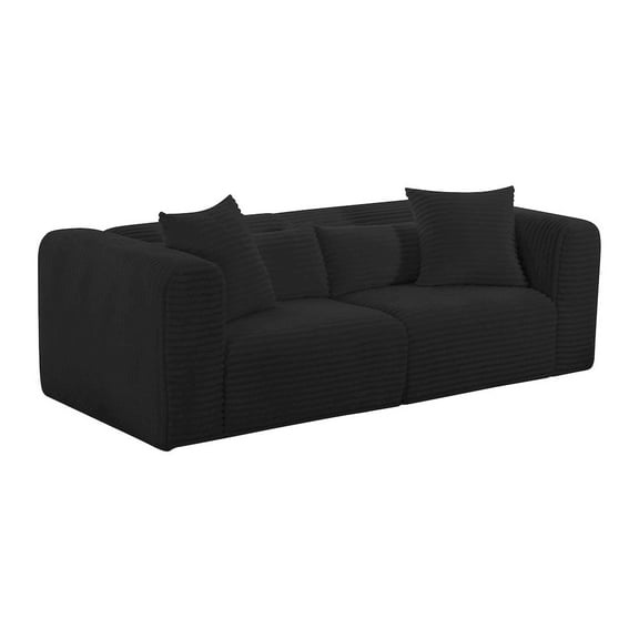 TOV Furniture Tarra Fluffy Oversized Black Corduroy Modular Loveseat