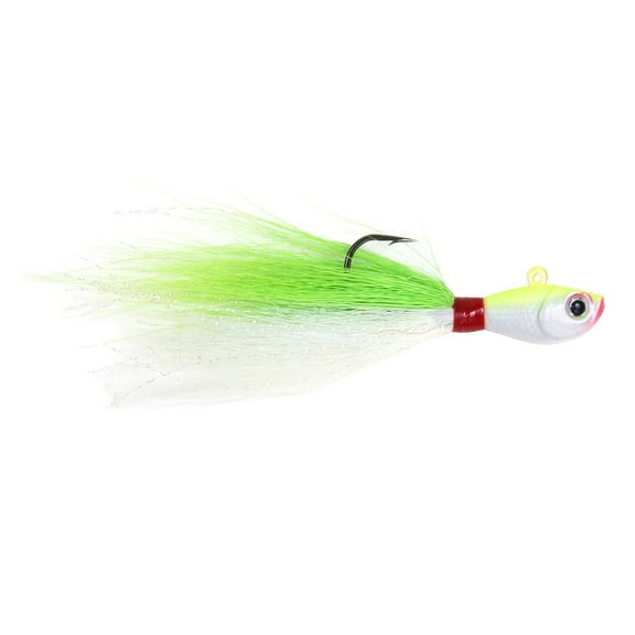 Sea Striker Bucktail Jig 6 oz, Holographic Eyes, Chartreuse/White