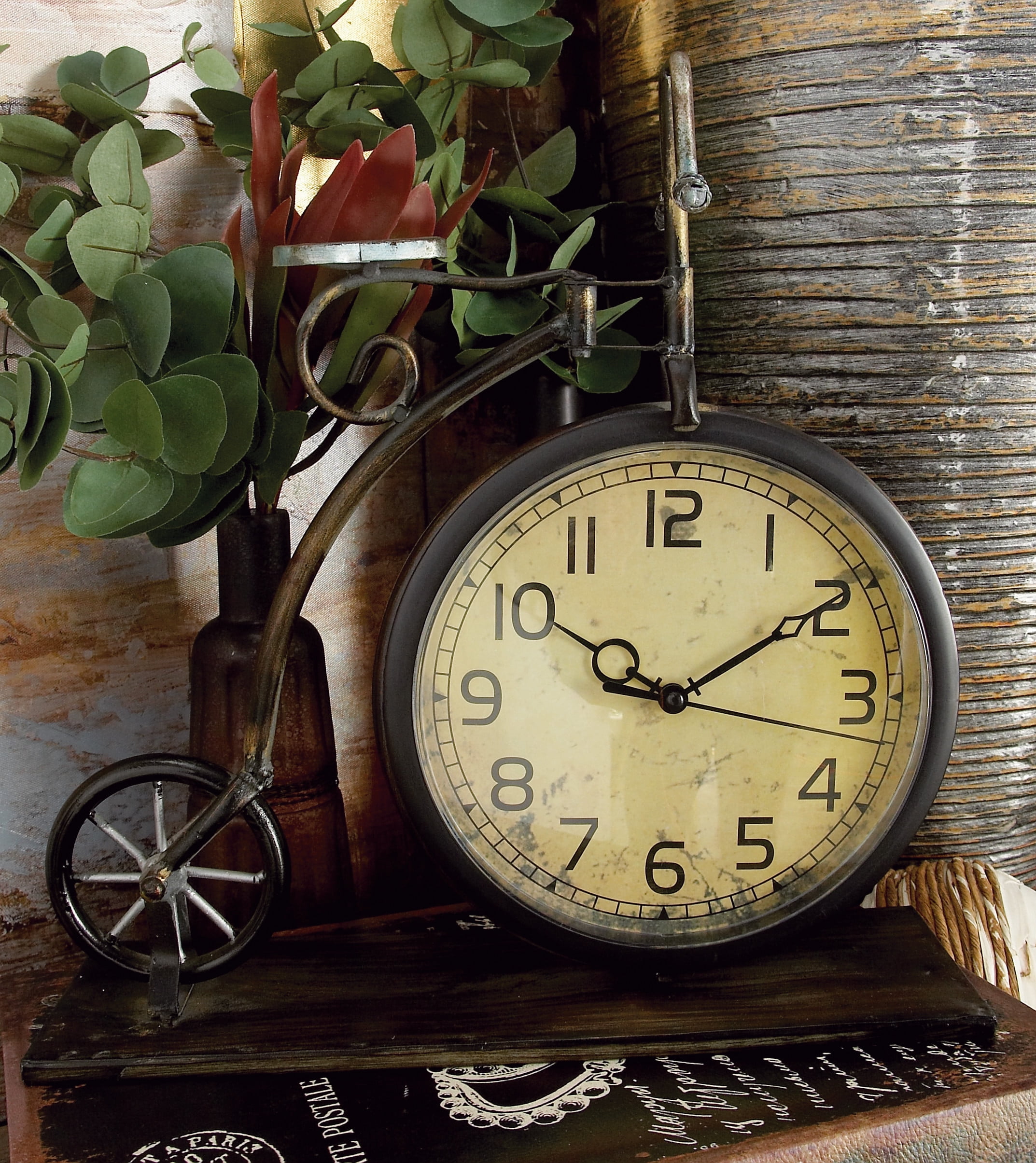 DecMode Indoor 13"H, 12"W Brass Analog Vintage Tabletop Clock