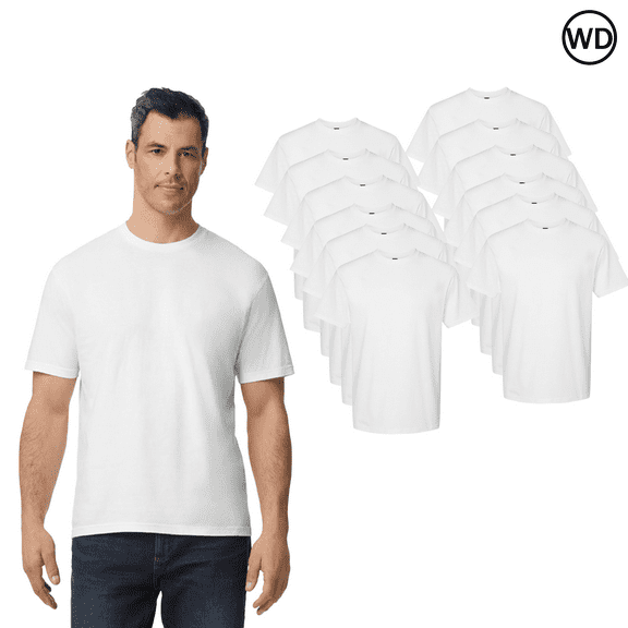 Gildan Softstyle Midweight Short Sleeve T-Shirt for Adult Men, White, Pack of 12, S