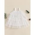 thumbnail image 6 of Jaweiwi Toddler Kids Little Girl Christmas Dress 1-9 Years Star Print Square Neck Sleeveless Layered Tulle Dresses with Plush Ball Christmas Hat, 6 of 9