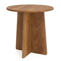Permory Round End Table Made by Mortise-Tenon Craftsmanship，Rustic Brown Side Table with Large Tabletop