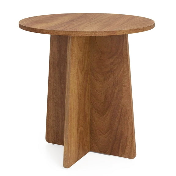 Permory Round End Table Made by Mortise-Tenon Craftsmanship，Rustic Brown Side Table with Large Tabletop