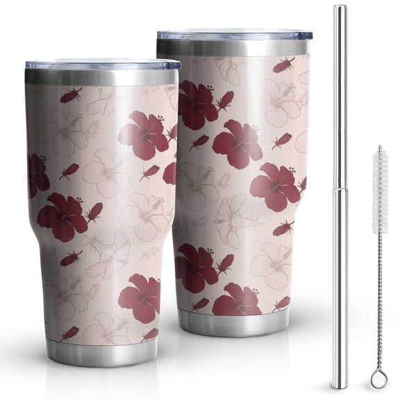 30oz Pioneer Flower Floral Print Pattern Tumbler, Double Wall Vacuum Insulated Cup, BPA-Free Leak Proof Lid & Reusable Straws, Hot 12h, Cold 34h