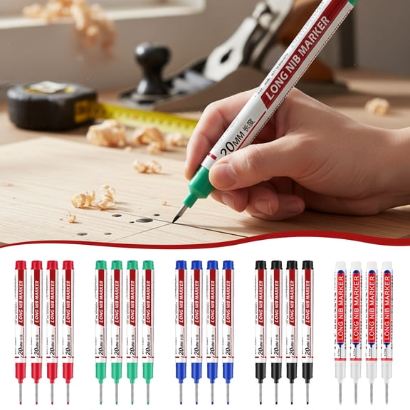 20 Pack Long Nib Marker, 20mm Long Head Deep Hole Markers Waterproof Construction Markers Deep Reach Pen for Carpenter Woodworking Metal