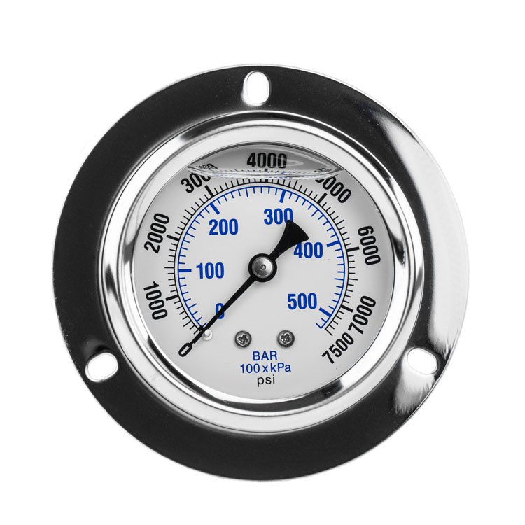 2.5" Liquid Filled Pressure Gauge 07,500 PSI 1/4" NPT CBM Panel Flush