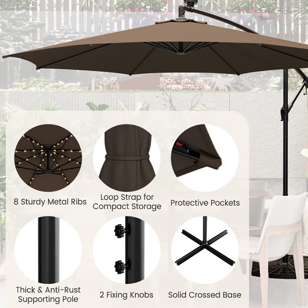 Aimee Lii 10 Feet Patio Offset Umbrella with 112 Solar-Powered LED Lights, Sunbrella Patio Umbrellas, Coffee Aimee Lii 10 Feet Patio Offset Umbrella with 112 Solar-Powered LED Lights, Sunbrella Patio Umbrellas, Coffee