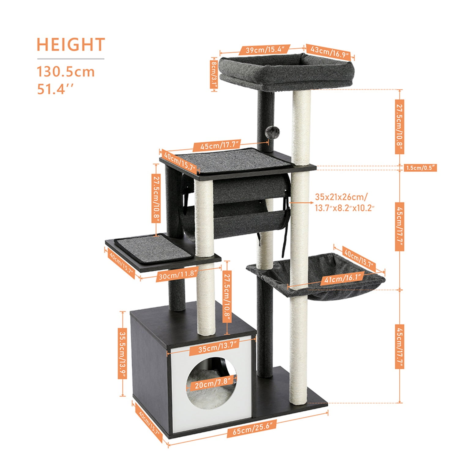 Pefilos 51.4 Inches Modern Cat Tree 6 Levels Wooden Cat Tower with Sisal Covered Scratching Posts, Cozy Condo, Spacious Perch, Hammock and Swing Tunnel for Indoor Cats, Gray Pefilos 51.4 Inches Modern Cat Tree 6 Levels Wooden Cat Tower with Sisal Covered Scratching Posts, Cozy Condo, Spacious Perch, Hammock and Swing Tunnel for Indoor Cats, Gray