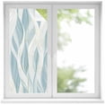 thumbnail image 2 of White Blue Ombre Stripe Window Privacy Film, Modern Abstract Moire Waves Static Cling UV Sun Blocking Tint Film Heat Control Windows Films for Bedroom Bathroom, Window Stickers 17.7"x39.3", 2 of 8