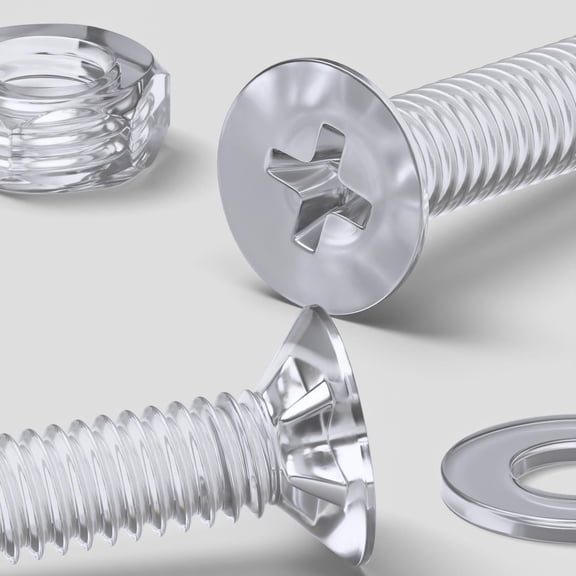 50 x Crosshead Countersunk Screws Nuts and bolts, Transparent Clear Plastic Acrylic, M4 x 20mm - Acrylic Plastic Screws, (5/32 x 25/32 in)