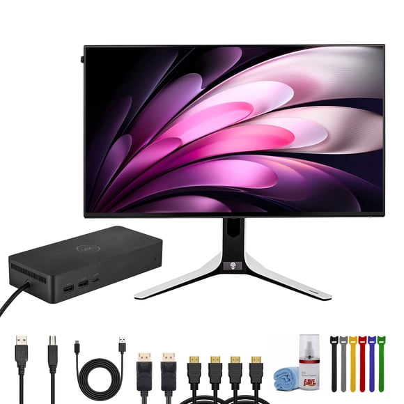 Alienware AW2723DF 27-Inch Gaming Monitor (2560 x 1440p) at 280Hz Display (Lunar Light) Bundle With Universal Dock UD22, USB-C Docking Station + DisplayPort Cable + Cleaning Kit + More