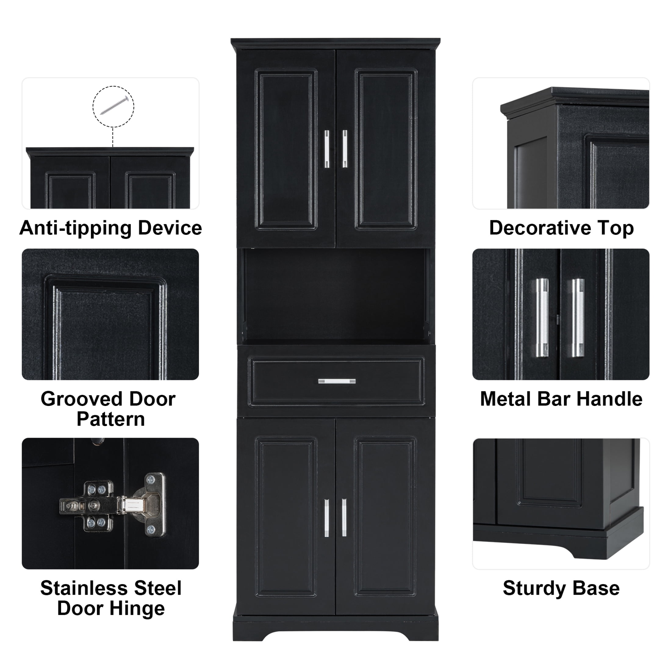 Noble House Modern Bathroom Storage Cabinet, Narrow Tall Cabinet with Drawer, Doors and Adjustable Shelves, Black