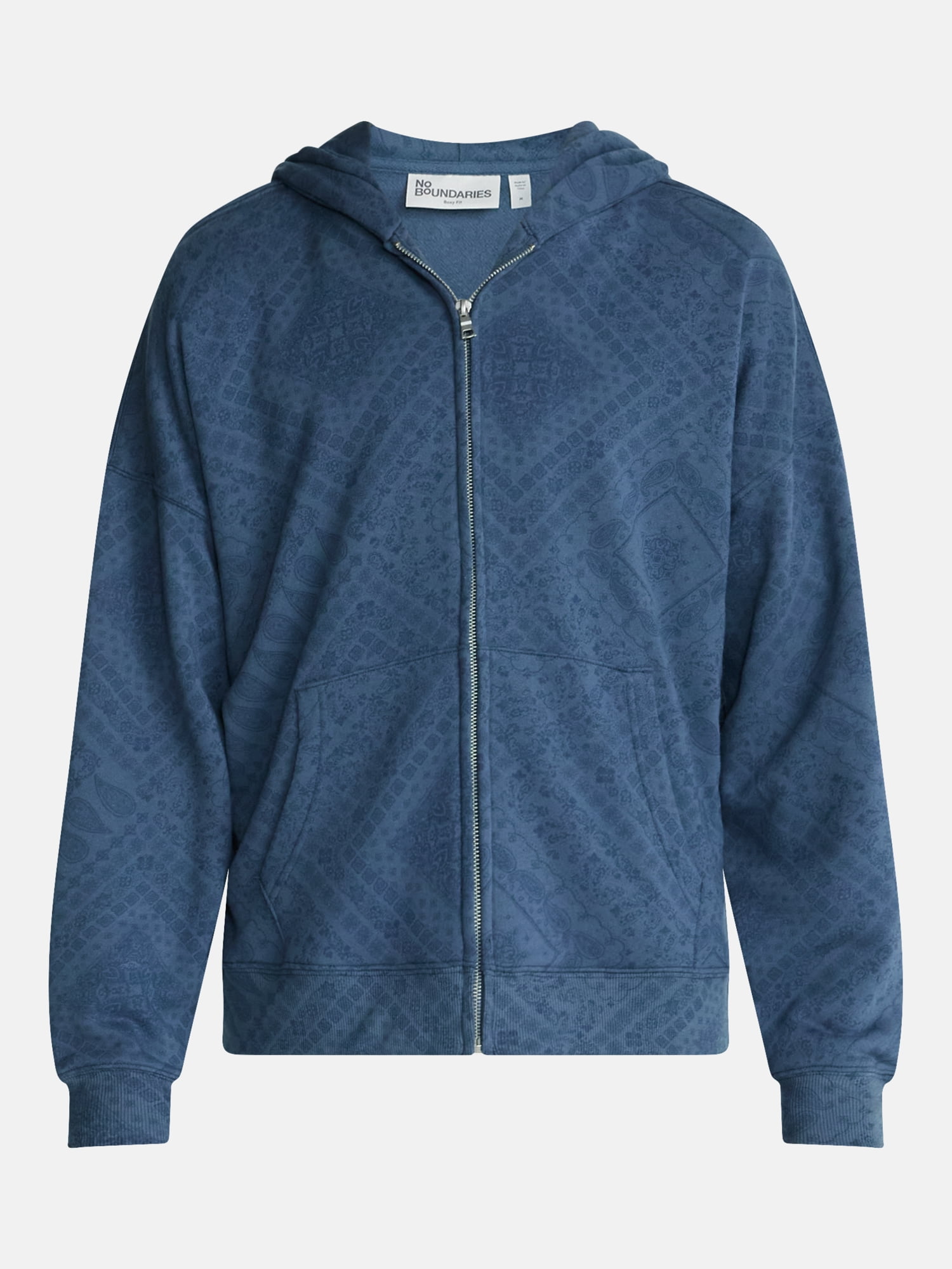 No Boundaries Boxy Oversized Fit Fleece Zip Hoodie Sweatshirt with Long Sleeves, Men's XS-4XLT