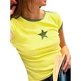 thumbnail image 4 of Coduop Women Cute Star Print Short Sleeve Crop Tee Shirt Top Crewneck Slim Fit T-Shrits, 4 of 8