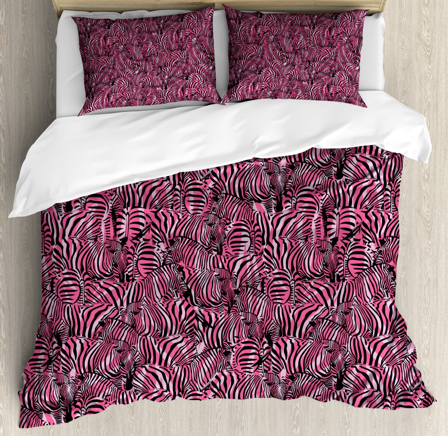 Pink Zebra King Size Duvet Cover Set, Bunch of Zebra Forming