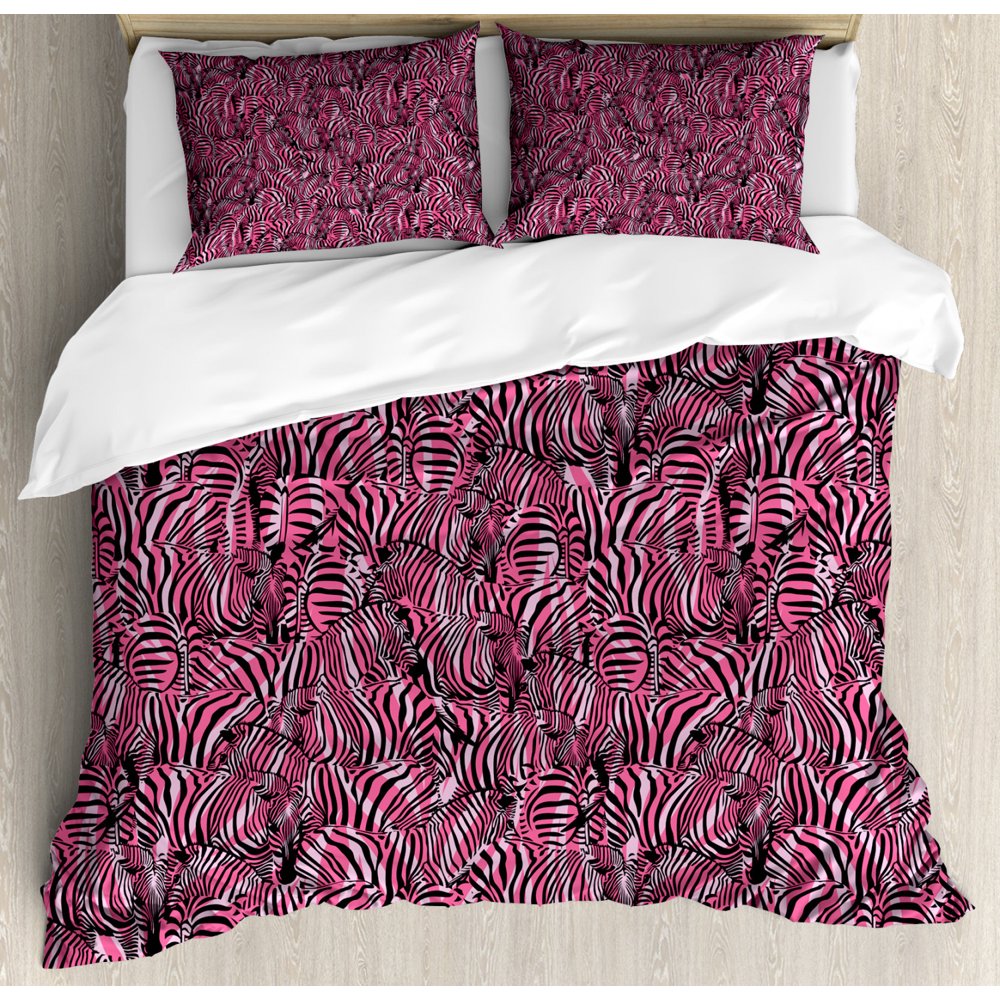 Pink Zebra King Size Duvet Cover Set, Bunch of Zebra Forming