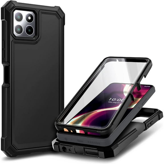 Nagebee Phone Case Compatible for Boost Mobile Celero 5G Plus 7.0" (2023) with [Built-in Screen Protector] Full-Body Protective Shockproof Rugged Bumper Impact Resist Durable Cover (Black)