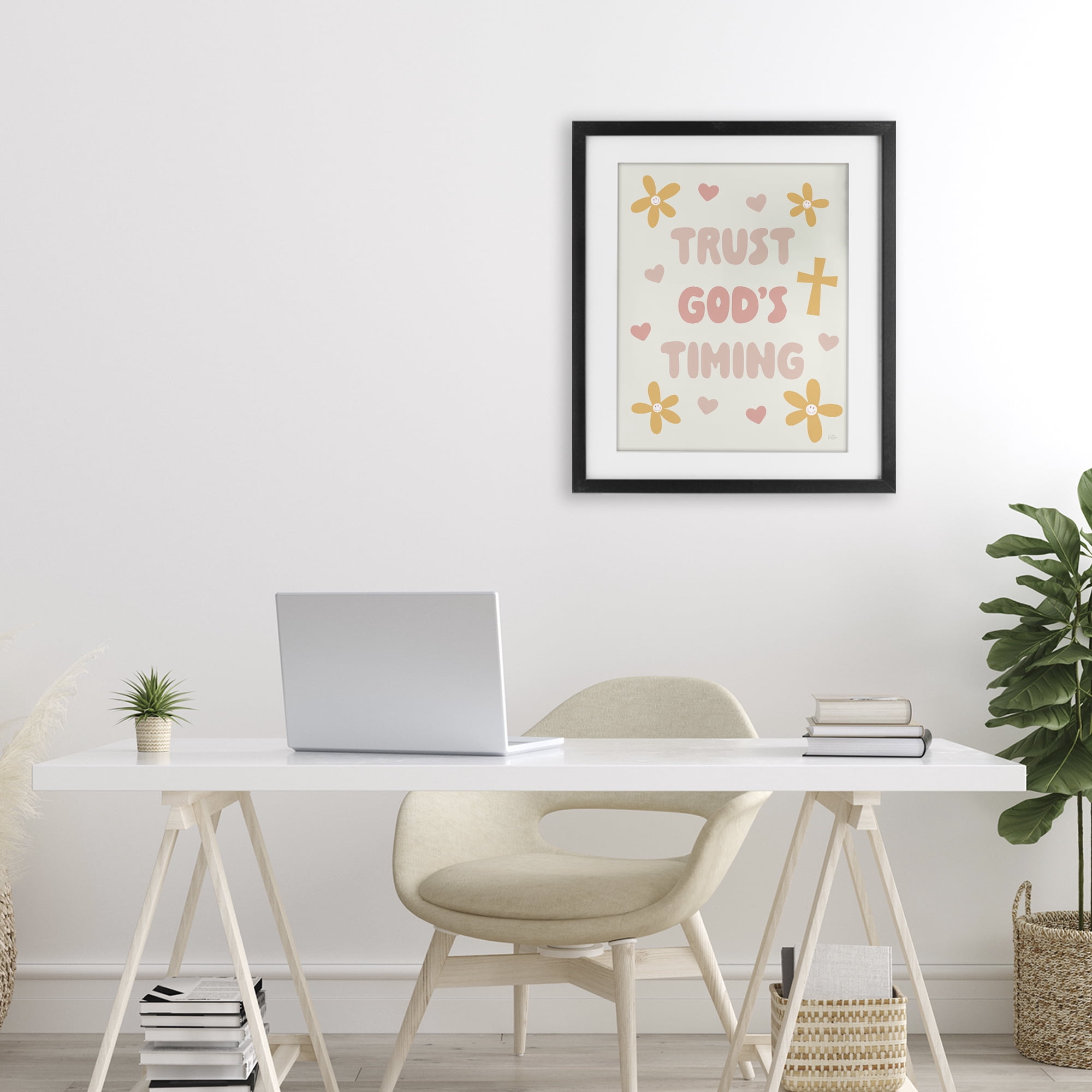Stupell Industries Retro Trust God's Timing Black Framed Print Under Glass, design by Natalie Carpentieri