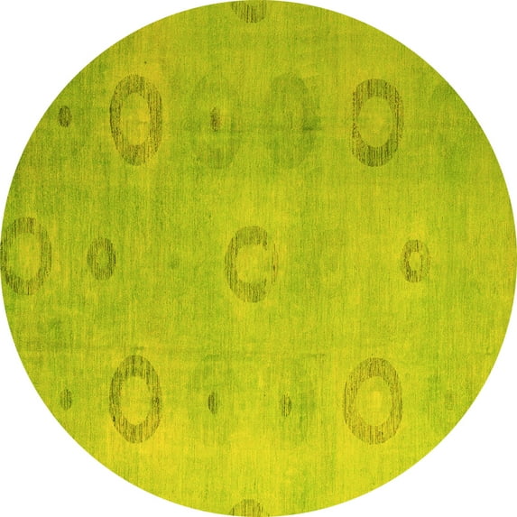 Ahgly Company Machine Washable Indoor Round Abstract Yellow Modern Area Rugs, 6' Round