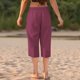 thumbnail image 3 of Pantalones Sueltos Capri para las Mujeres Casual Color Sólido Elástico Suelto Capris con Bolsillo, Pantalones de Poliéster Spandex, Lavado a Mano Casa Al Aire Libre, 3 of 6